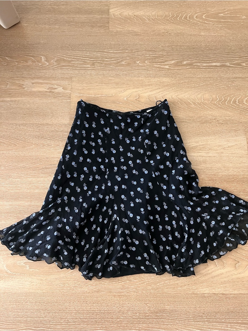 100% Navy Silk Floral Circle Skirt with Blue Accents